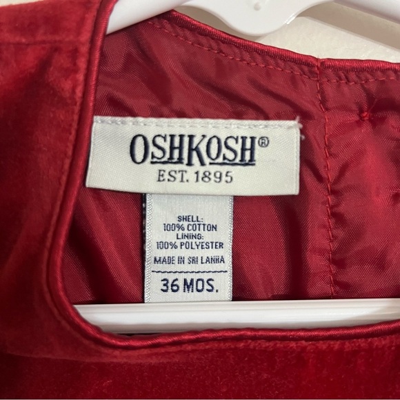 Girls Vintage Oshkosh Red Velvet Embroidered Sleeveless Dress Size 36 Months - Picture 4 of 8